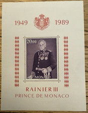 Principauté de Monaco Bloc Timbre 20 Francs MNH Neuf 1989, Prince RAINIER III