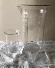 Vintage French PYREX Green Stamp Beaker Small Beaker Flask Flat Pontil Marks