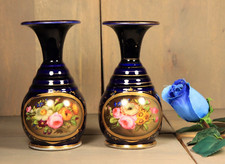 Ancien Paire de Vases en Porcelaine de Bayeux Valentine Fleurs Bleu de Four