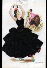 ANDALUCIA (ESPAGNE) CORRIDA & DANSEUSE de FLAMENCO robe brodée Tissu 1950