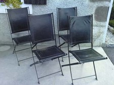 4 chaises pliante cuir fer forgé  folding chair leather iron design style bien