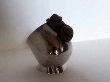 Coupelle argent 925 avec animal en bois Peru / Perou chien / chat 8,5 cm hauteur