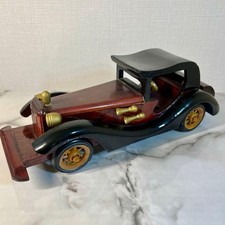 Jouet ancien voiture classique en bois 30 cm, occasion, roues fonctionnelles