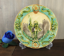 Antique French Majolica Plate Art Nouveau ONNAING Joan of Arc Jeanne d'Arc c1910