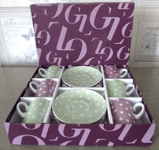 Coffret service à café 6 tasses + soucoupes Plumetis Geneviève Lethu État Neuf