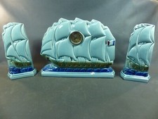 Ancienne horloge de cheminée et 2 vases à fleur ESDEVE Sarreguemines Art Déco