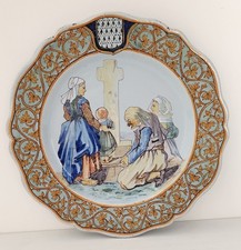 Belle Assiette en Faïence de Quimper Porquier Beau " Hanvec " Bon état XIXème