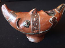 Curiosité lampe huile terre cuite lune visage moon oil lamp terracotta face