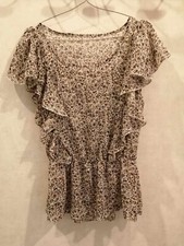 Blouse blanche fleurs marron polyester non doublé T36 (2311001)