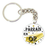 Porte clé badge PARRAIN en OR