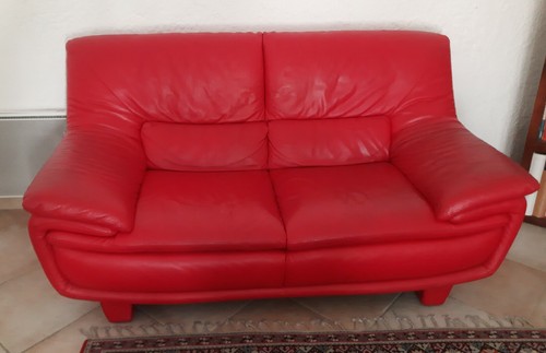 Canape cuir rouge places - rouge, 2/3