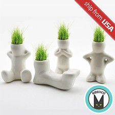 Couple Lover Figure Grow Hair Ceramic Planter Mini Pot Novelty Gift Home Decor