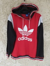 Sweat à capuche ADIDAS rouge shirt femme Trefoil look rétro vintage 40 UK 12