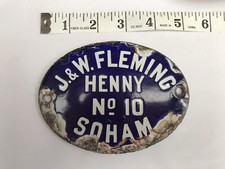 Wagon Enamel Builders Plate J&W Flemming Henny Soham
