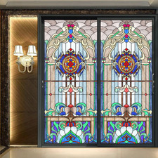 Vintage Vitrail Fenêtre Intimité Film Verre Opaque Statique Autocollant Couvrant