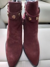 BRONX Bourgogne clou de daim détail talons hauts bottes ouest Royaume-Uni 6