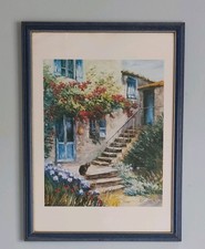 Tableau Maison de Provence Fleuries Et Son Chat Dimensions De 76 X 56 cm  