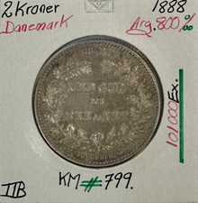 DANEMARK - 2 KRONER 1888 - Pièce de Monnaie en Argent // TTB