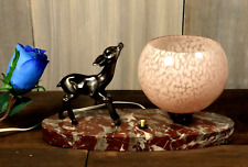 Antique Art Deco French Boudoir Table Lamp Fawn Deer Figure Bronzed Marble 1930s