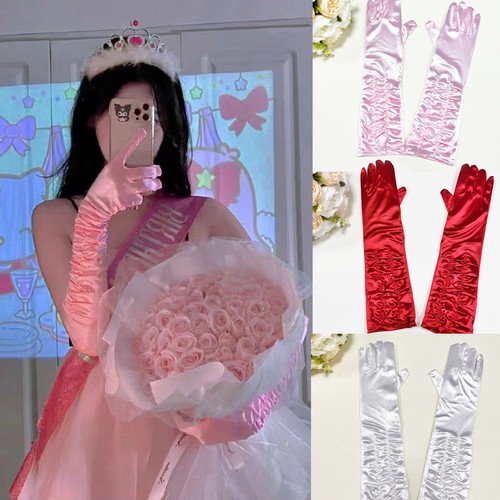 Women satin long gloves - long,