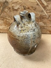 Ancienne Cruche Huile Jarre Double Anse Grès Vernissé Gris Vintage #B259