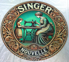 Plaque Métal Tôlée Vintage 20X20  RONDE  PUBLICITE  MACHINE A COUDRE SINGER