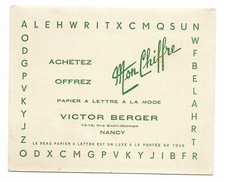 BUVARD VICTOR BERGER  NANCY MON CHIFFRE PAPIER A LETTRE A LA MODE PAPETERIE LUXE