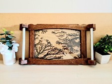 Plateau de Table en Bois sous Verre avec Décor Fractale - Artisanal 