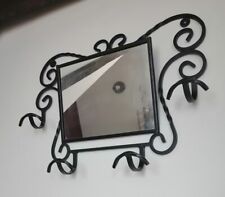 MIROIR PORTE MANTEAU D'ENTRÉE DE COULOIR ANCIEN EN FER FORGÉ ANNÉE 50 60 PATÈRE