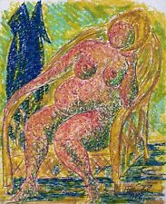 Herman Feltendal Fauteuil En Osier Assis Expressif #6 Tempera/Crayon À Huile