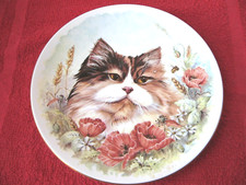Assiette Porcelaine Chat Coquelicots blé - Porcelain plate cat poppies