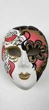 Petite Boîte Céramique Masque Vénitien Volto Blanc Peint en Couleur et Dorure