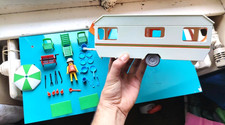 Vintage Playmobil System 3249 Caravane Auvent 1977 Toit Blanc avec Accessoires