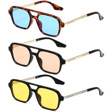 Lunettes De Soleil Unisexe Retro Double Pont Petit Carré 17 Couleurs Disponibles