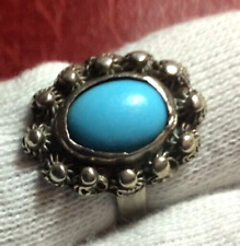 Silver ring with a blue oval turquoise stone to identify