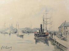 Ancienne Gouache Ecole Française XIXe Vue présumée du Port de Marseille signée