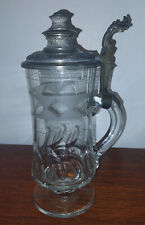 BELLE ANCIENNE CHOPE A BIERE CRISTAL BACCARAT TAILLÉ GRAVÉ COUVERCLE ÉTAIN KRUG