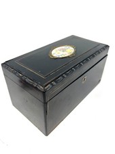 Boite a Thé Bois Noirci & Porcelaine Peinte Napoléon III XIX EME Antique Box