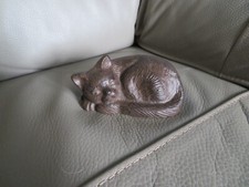 figurine sculptures chat dormeur en fonte 11.5 cm de long