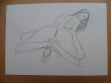 UN MASSAGE D'ORNELLA  DESSIN A4 EROTIQUE NU FEMININ  NUDE EROTIC DRAWING