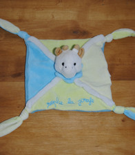 Doudou Plat Sophie La Girafe VULLI Bleu Vert 4 Noeuds Mouchoir TBE