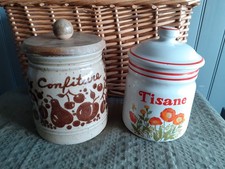 LOT 2 ANCIENS POTS CONFITURE & TISANE décoration vintage
