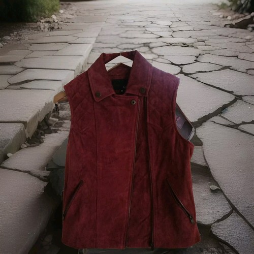 Gilet sans manche cuir daim - gilet, en