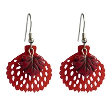 boucles d'oreilles feuilles rouge et bordeaux acier inoxydable verre et textile