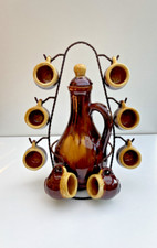 Ancien Service à Liqueur en Céramique Vallauris avec Socle en Fer Forgé