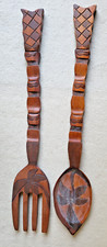 Grands Couverts en Bois sculpté Fourchette Cuillere 63 cm Géante Déco Vintage