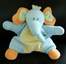*. DOUDOU COUSSIN NATTOU ELEPHANT bleu jaune orange vert grelot - ETAT NEUF*
