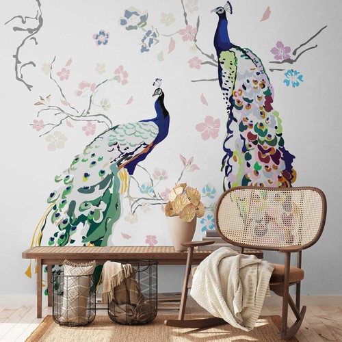 Papier peint avec paon - papier,