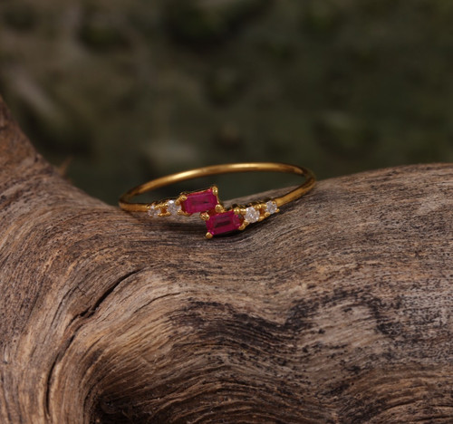 Baguette ruby dainty stackable - ruby,
