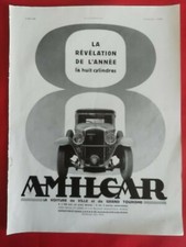  Publicité de presse: Automobile  AMILCAR 8 Cylindres  dos Huile MOBILOIL 1930 